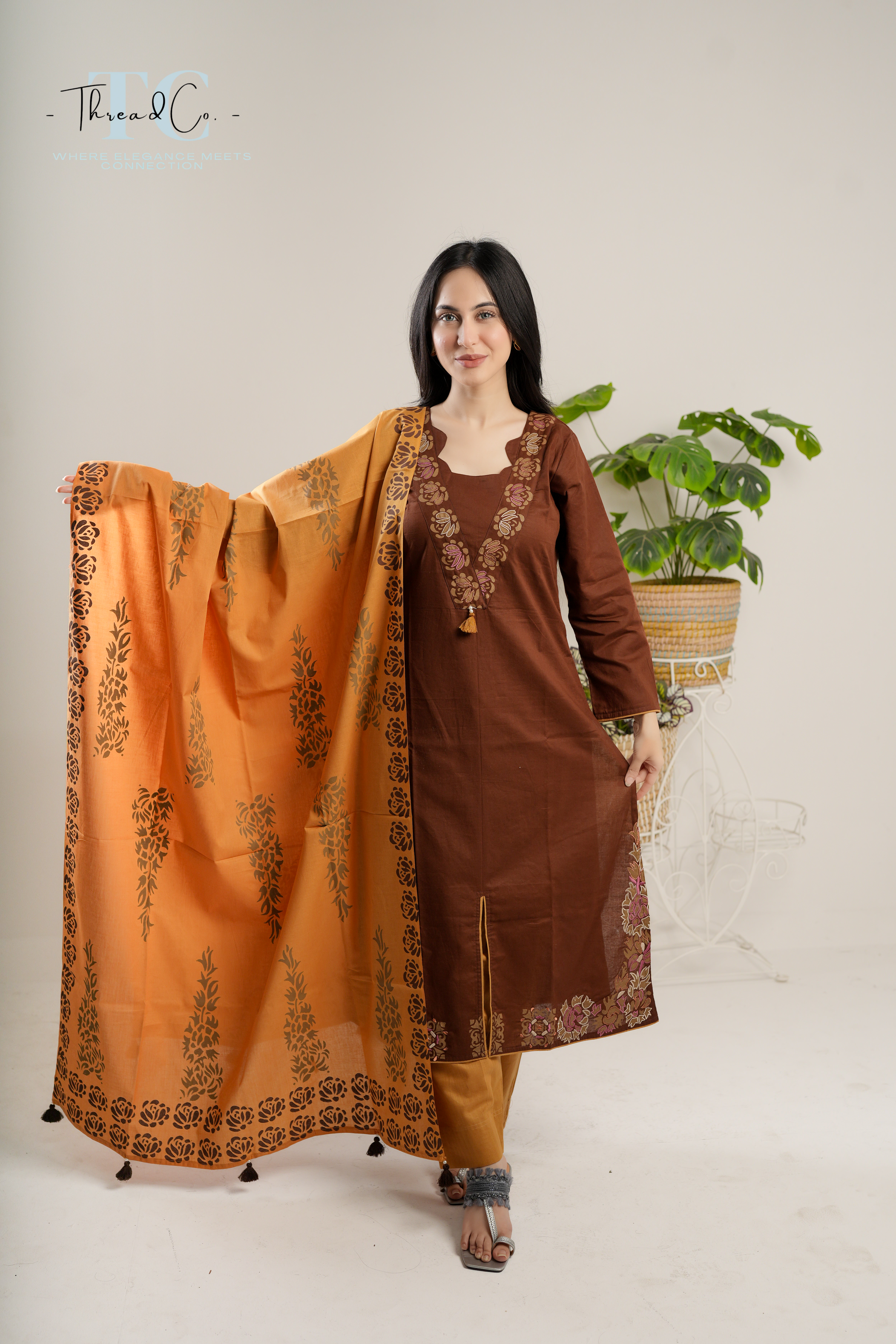 Cinnamon Charm elegant beige kurti with embroidery - Thread Co.